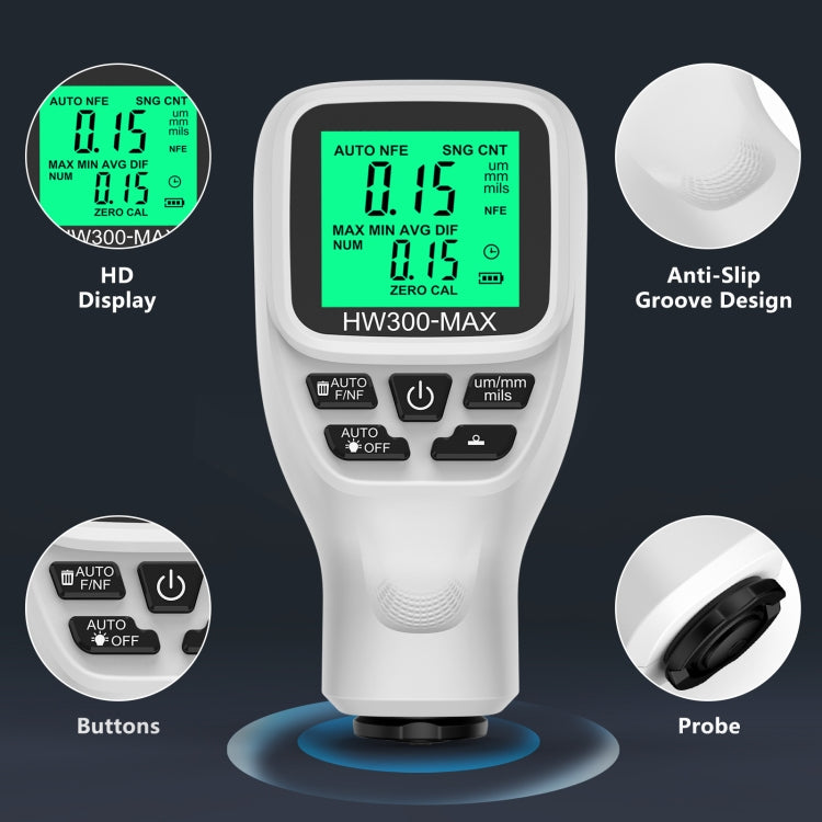 HW300-MAX Coating Thickness Gauge Anti-skid Paint Film Tester(Black)