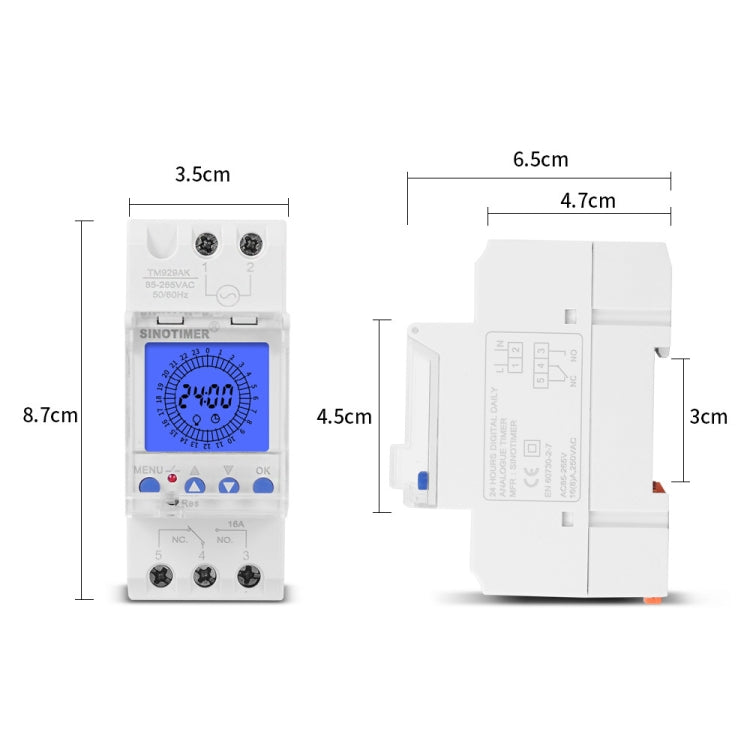 SINOTIMER  TM929AKL 85-265V 16A 24hrs Digital Analogue Din Module Time Switch With Backlight - Switch by SINOTIMER | Online Shopping South Africa | PMC TechLife | Buy Now Pay Later Mobicred