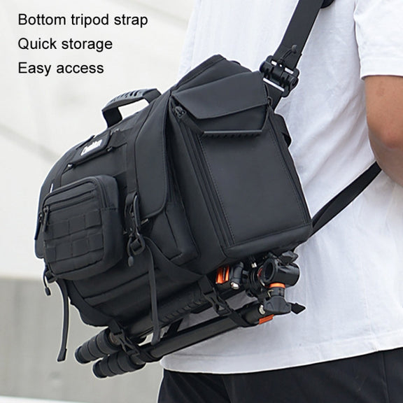 Cwatcun D115 Shoulder Crossbody Water-resistant Leather Film DSLR Camera Bag, Color: Black Large