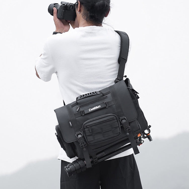Cwatcun D115 Shoulder Crossbody Water-resistant Leather Film DSLR Camera Bag, Color: Black Large