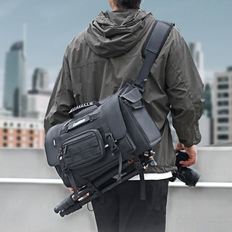 Cwatcun D115 Shoulder Crossbody Water-resistant Leather Film DSLR Camera Bag, Color: Black Large
