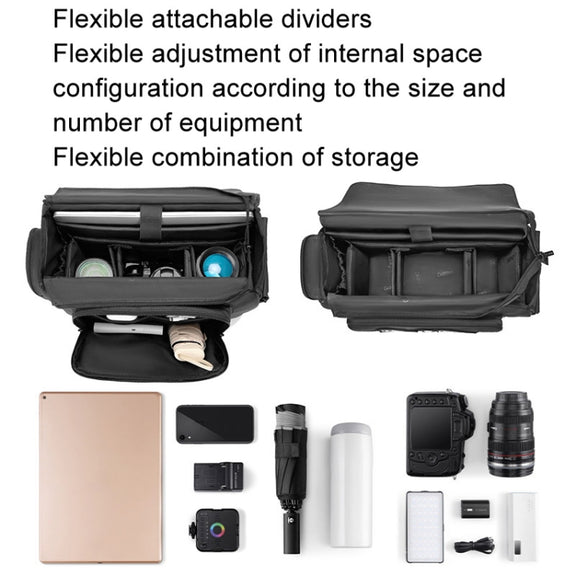 Cwatcun D115 Shoulder Crossbody Water-resistant Leather Film DSLR Camera Bag, Color: Black Large