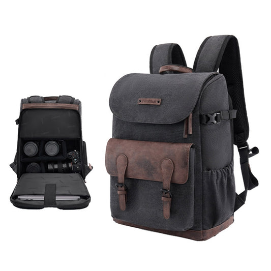Cwatcun D128 Vintage Shoulder Backpack Split Compartment Large Capacity Splashproof Photography Bag, Color: Small Black - free shipping - PMC Jewellery - Order now!