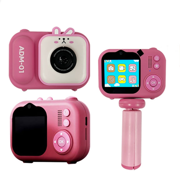 2.4 Inch IPS Screen 48MP Dual Lens Kids Digital Camera Mini Video Camera With 64G TF Card Pink Bunny