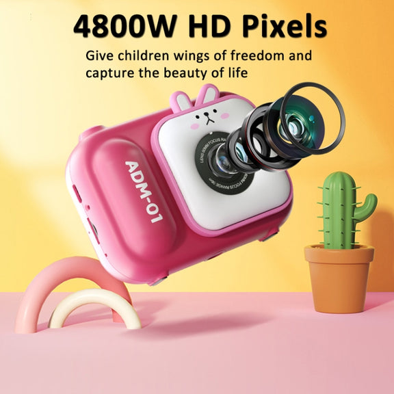 2.4 Inch IPS Screen 48MP Dual Lens Kids Digital Camera Mini Video Camera With 64G TF Card Pink Bunny