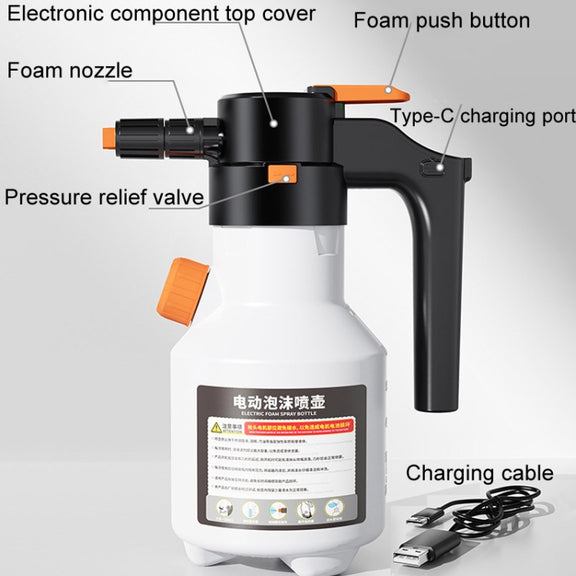 2L Car Wash Electric Foam Sprayer Rechargeable Pressurized PA Pot Electric Booster Sprayer(White)