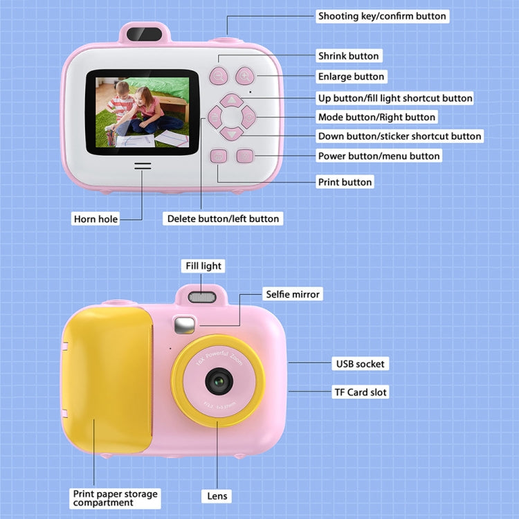 2.4-Inch Smart Digital Kids Thermal Printing Camera With Printing Paper, Color: 503AF Pink Focus
