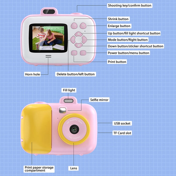 2.4-Inch Smart Digital Kids Thermal Printing Camera With Printing Paper, Color: 503J Pink Fixed Focus