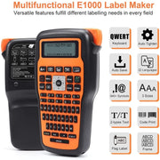 Phomemo E1000 Handheld Industrial Label Maker Thermal Transfer Printer with Keyboard, US Plug(Orange)