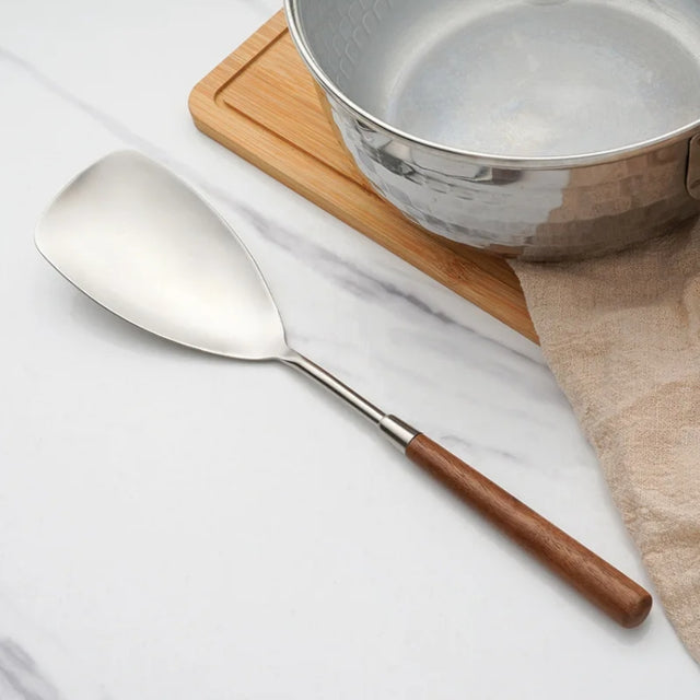 304 Stainless Steel Walnut Handle Cooking Tools Home Restaurant Kitchen Gadgets, Style: Rice Spoon