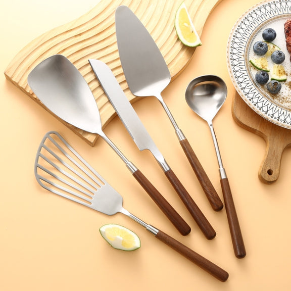 304 Stainless Steel Walnut Handle Cooking Tools Home Restaurant Kitchen Gadgets, Style: Rice Spoon