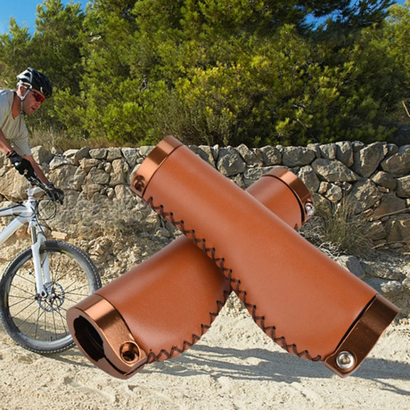 1pair Bicycle Non-Slip Leather Handlebar Grips Mountain Bike Vintage Handlebar Protector(Brown)