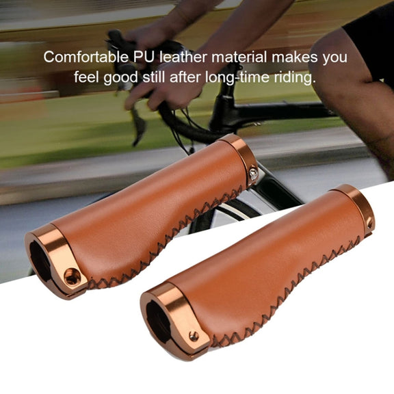 1pair Bicycle Non-Slip Leather Handlebar Grips Mountain Bike Vintage Handlebar Protector(Brown)