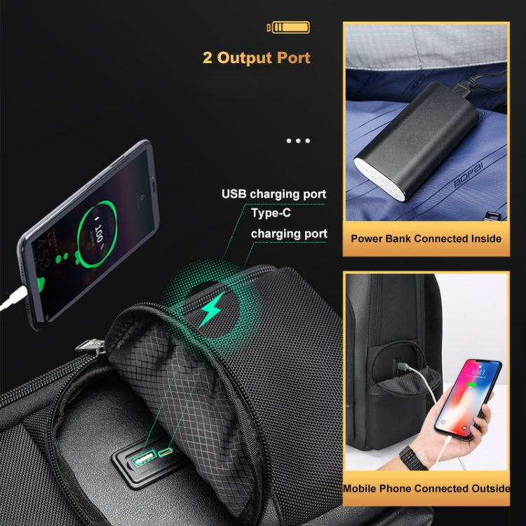 Bopai 61-120511 arge-capacity Travel Business Laptop Backpack With USB+Type-C Port(Black) - free shipping - PMC Jewellery - Order now!