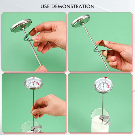 20cm Long Stem Stainless Steel Thermometer with Pot Clip for Frying, Cooking, Turkey, Food, Milk