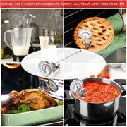 30cm Long Stem Stainless Steel Thermometer with Pot Clip for Frying, Cooking, Turkey, Food, Milk