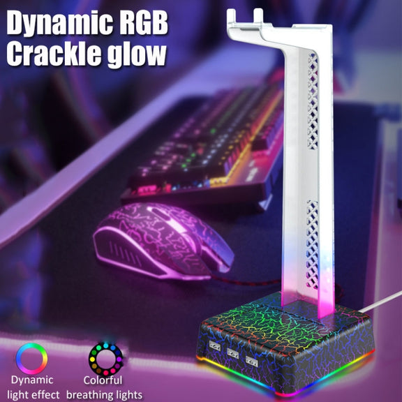 Z3 Cracked With 3USB Expansion Port Headphone Stand RGB Ambient Light Headphone Display Holder(Black)