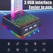 Z3 Cracked With 3USB Expansion Port Headphone Stand RGB Ambient Light Headphone Display Holder(Black)