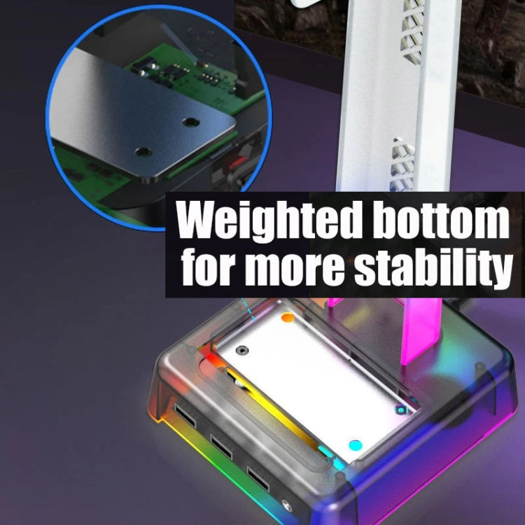 Z3 Cracked With 3USB Expansion Port Headphone Stand RGB Ambient Light Headphone Display Holder(Black)