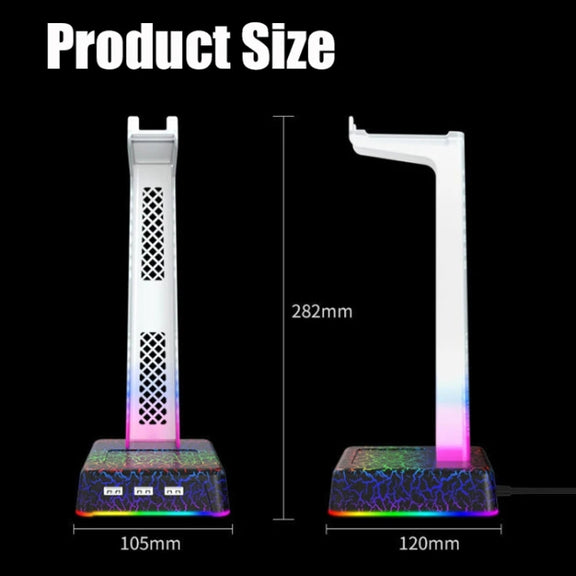 Z3 Cracked With 3USB Expansion Port Headphone Stand RGB Ambient Light Headphone Display Holder(Black)