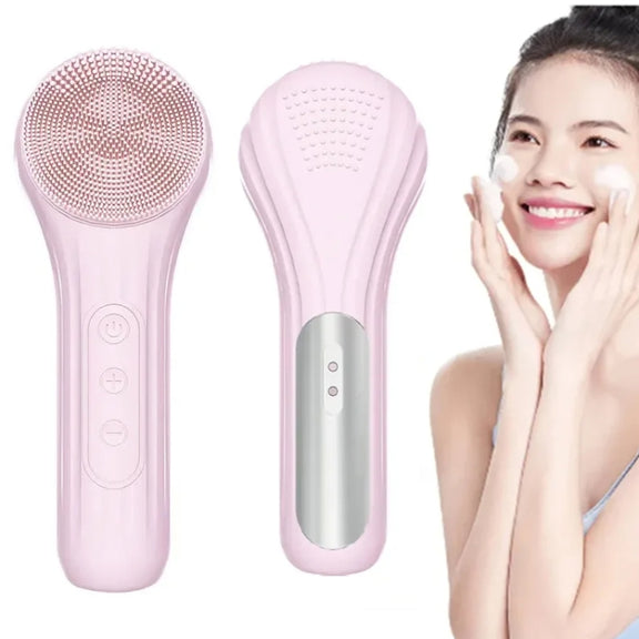 Sonic Water-resistant Facial Cleansing Brush Rechargeable Hot Compress Face Scrubber Cleanser(Purple)