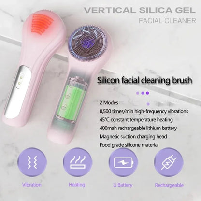 Sonic Waterproof Facial Cleansing Brush Rechargeable Hot Compress Face Scrubber Cleanser(Purple) - free shipping - PMC Jewellery - Order now!