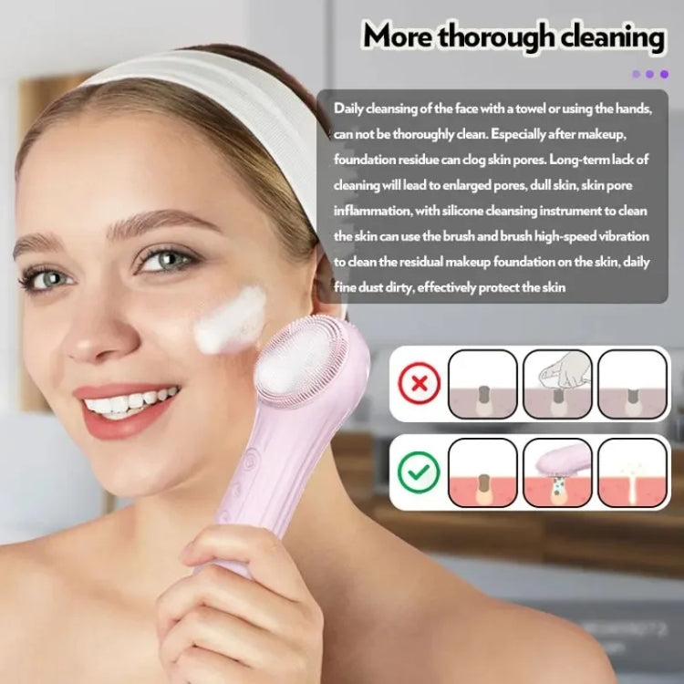 Sonic Water-resistant Facial Cleansing Brush Rechargeable Hot Compress Face Scrubber Cleanser(Pink)