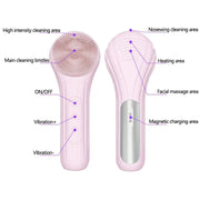 Sonic Water-resistant Facial Cleansing Brush Rechargeable Hot Compress Face Scrubber Cleanser(Purple)
