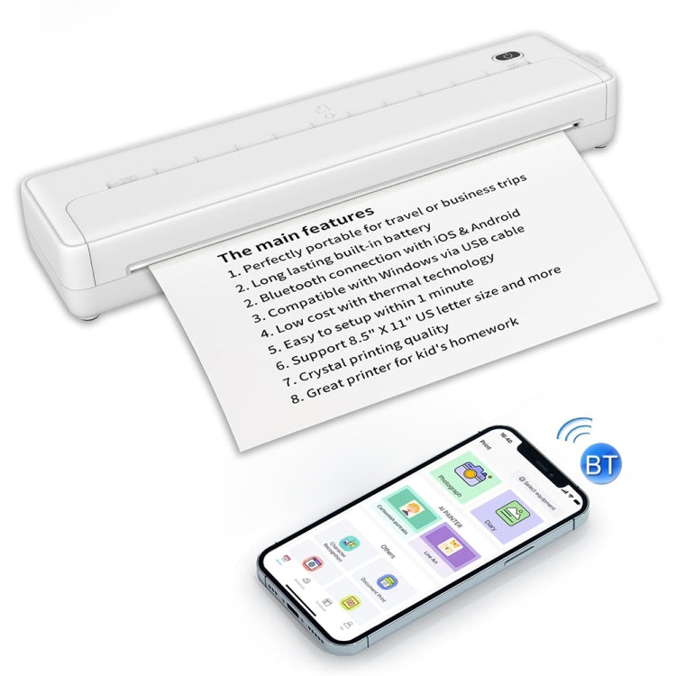 A4-XZ 203DPI A4 Home Portable Smart Wireless Inkless Thermal Printer(White)