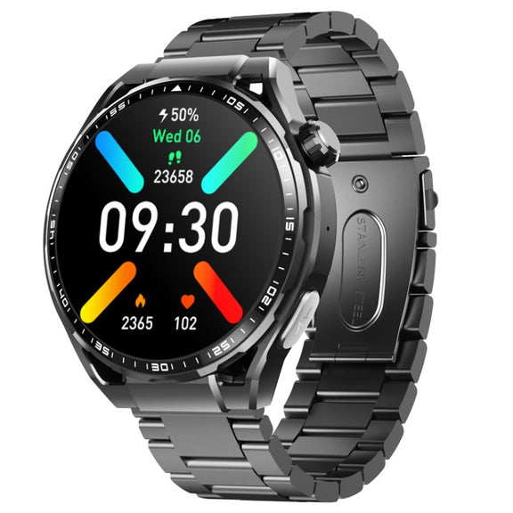 F200 Smart Health Watch ECG Electrocardiogram Blood Sugar Monitoring 1.55 Inch Round Screen, Color: Black 3-Beads Steel