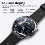 F200 Smart Health Watch ECG Electrocardiogram Blood Sugar Monitoring 1.55 Inch Round Screen, Color: Black Bamboo