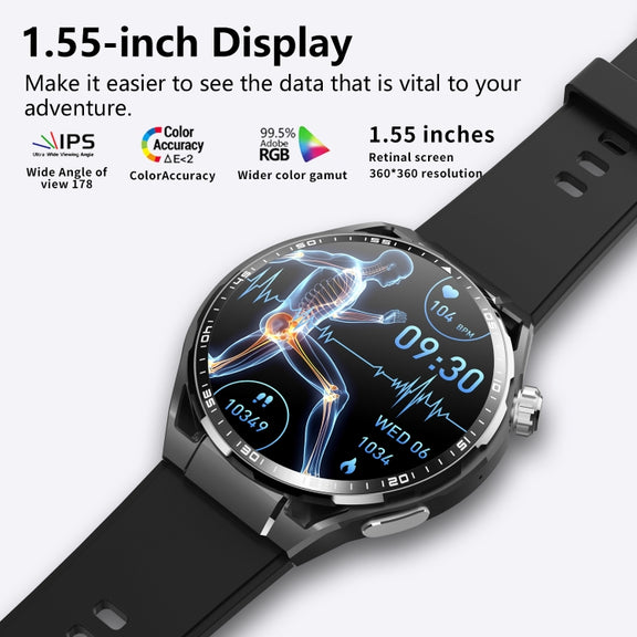 F200 Smart Health Watch ECG Electrocardiogram Blood Sugar Monitoring 1.55 Inch Round Screen, Color: Black Bamboo