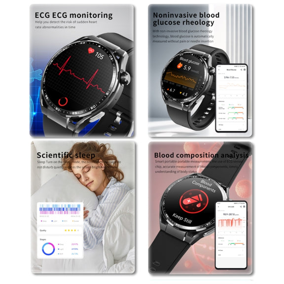 F200 Smart Health Watch ECG Electrocardiogram Blood Sugar Monitoring 1.55 Inch Round Screen, Color: Black Bamboo