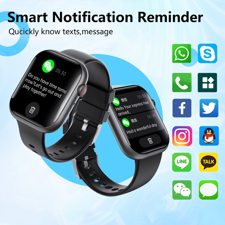 F70  2.1 Inch Screen Smart Watch With Blood Sugar/Blood Oxygen Monitoring /SOS Alarm/100+ Sports Modes, Color: Black Silicone
