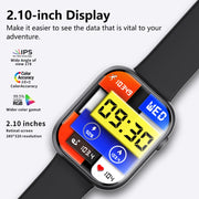 F70  2.1 Inch Screen Smart Watch With Blood Sugar/Blood Oxygen Monitoring /SOS Alarm/100+ Sports Modes, Color: Black Silicone