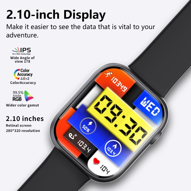 F70  2.1 Inch Screen Smart Watch With Blood Sugar/Blood Oxygen Monitoring /SOS Alarm/100+ Sports Modes, Color: Black Leather