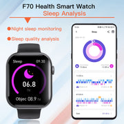 F70  2.1 Inch Screen Smart Watch With Blood Sugar/Blood Oxygen Monitoring /SOS Alarm/100+ Sports Modes, Color: Black Silicone