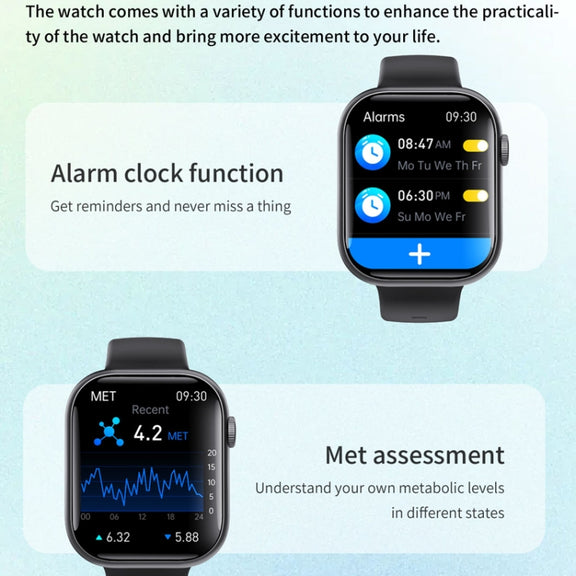 F70  2.1 Inch Screen Smart Watch With Blood Sugar/Blood Oxygen Monitoring /SOS Alarm/100+ Sports Modes, Color: Black SIlver 3-bead