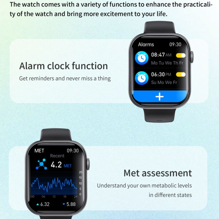 F70  2.1 Inch Screen Smart Watch With Blood Sugar/Blood Oxygen Monitoring /SOS Alarm/100+ Sports Modes, Color: Black Silicone