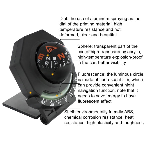2 In 1 Car Compass With Slope Gauge Foldable High Precision Guide Ball(English Version)