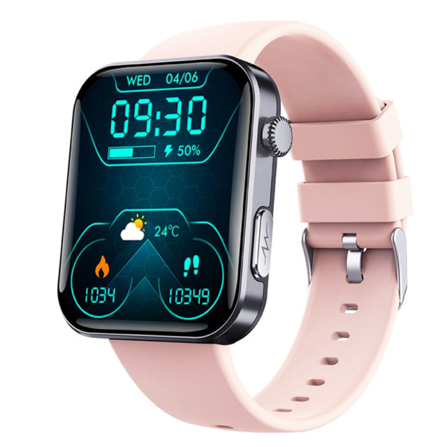 F300  2.1-Inch Screen Smart Watch Supports Bluetooth Calls/ECG/Blood Composition Analysis/50+ Sports Modes, Color: Black Pink Silicone