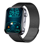 F300  2.1-Inch Screen Smart Watch Supports Bluetooth Calls/ECG/Blood Composition Analysis/50+ Sports Modes, Color: Black Milan
