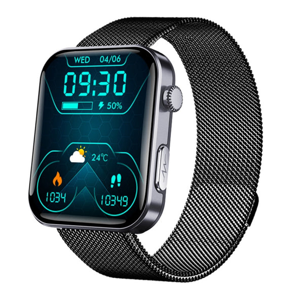 F300  2.1-Inch Screen Smart Watch Supports Bluetooth Calls/ECG/Blood Composition Analysis/50+ Sports Modes, Color: Black Milan