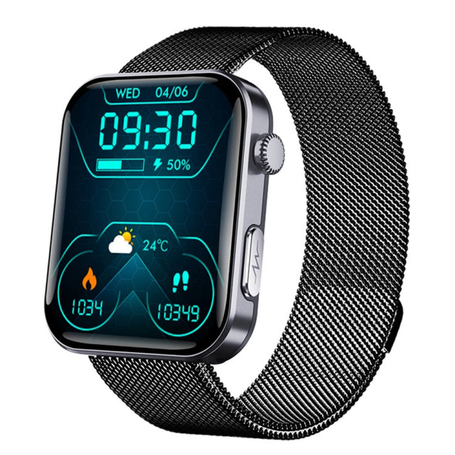 F300  2.1-Inch Screen Smart Watch Supports Bluetooth Calls/ECG/Blood Composition Analysis/50+ Sports Modes, Color: Black Milan