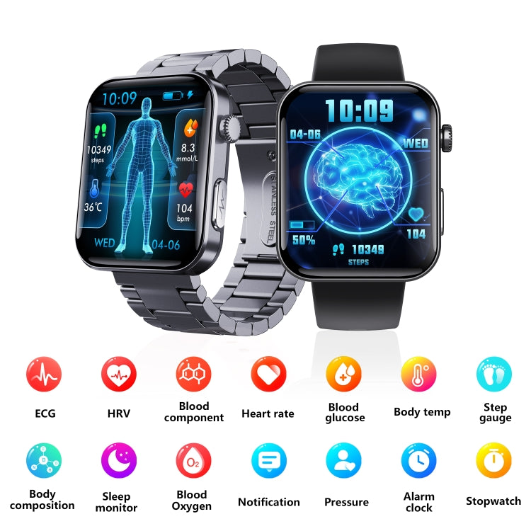 F300  2.1-Inch Screen Smart Watch Supports Bluetooth Calls/ECG/Blood Composition Analysis/50+ Sports Modes, Color: Black Silicone - Smart Watches by PMC TechLife | Online Shopping South Africa | PMC TechLife | Buy Now Pay Later Mobicred