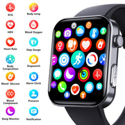 F300  2.1-Inch Screen Smart Watch Supports Bluetooth Calls/ECG/Blood Composition Analysis/50+ Sports Modes, Color: Black Leather