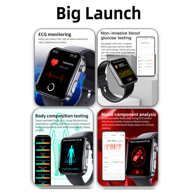 F300  2.1-Inch Screen Smart Watch Supports Bluetooth Calls/ECG/Blood Composition Analysis/50+ Sports Modes, Color: Black Silicone - Smart Watches by PMC TechLife | Online Shopping South Africa | PMC TechLife | Buy Now Pay Later Mobicred