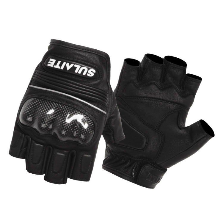 SULAITE Motorcycle Sheepskin Carbon Fiber Breathable Half-finger Riding Gloves, Size: M(Black) - free shipping - PMC TechLife - Order now!