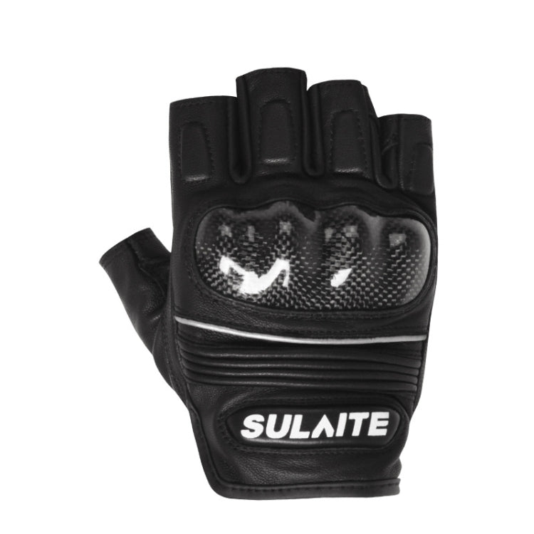 SULAITE Motorcycle Sheepskin Carbon Fiber Breathable Half-finger Riding Gloves, Size: L(Black) - free shipping - PMC TechLife - Order now!