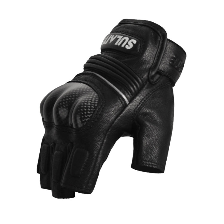 SULAITE Motorcycle Sheepskin Carbon Fiber Breathable Half-finger Riding Gloves, Size: XL(Black) - free shipping - PMC TechLife - Order now!